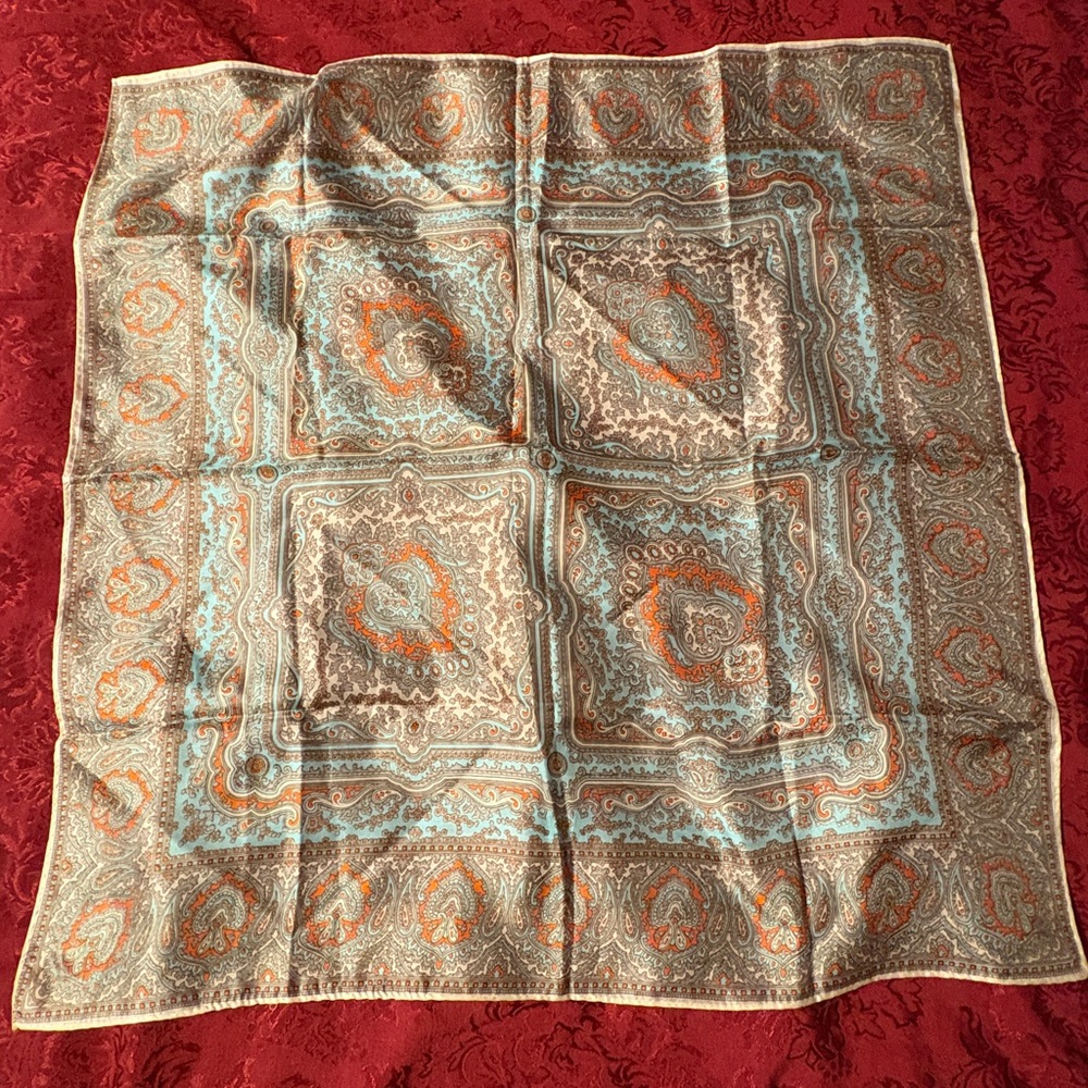 Vintage Paisley Scarf in Orange and Blue